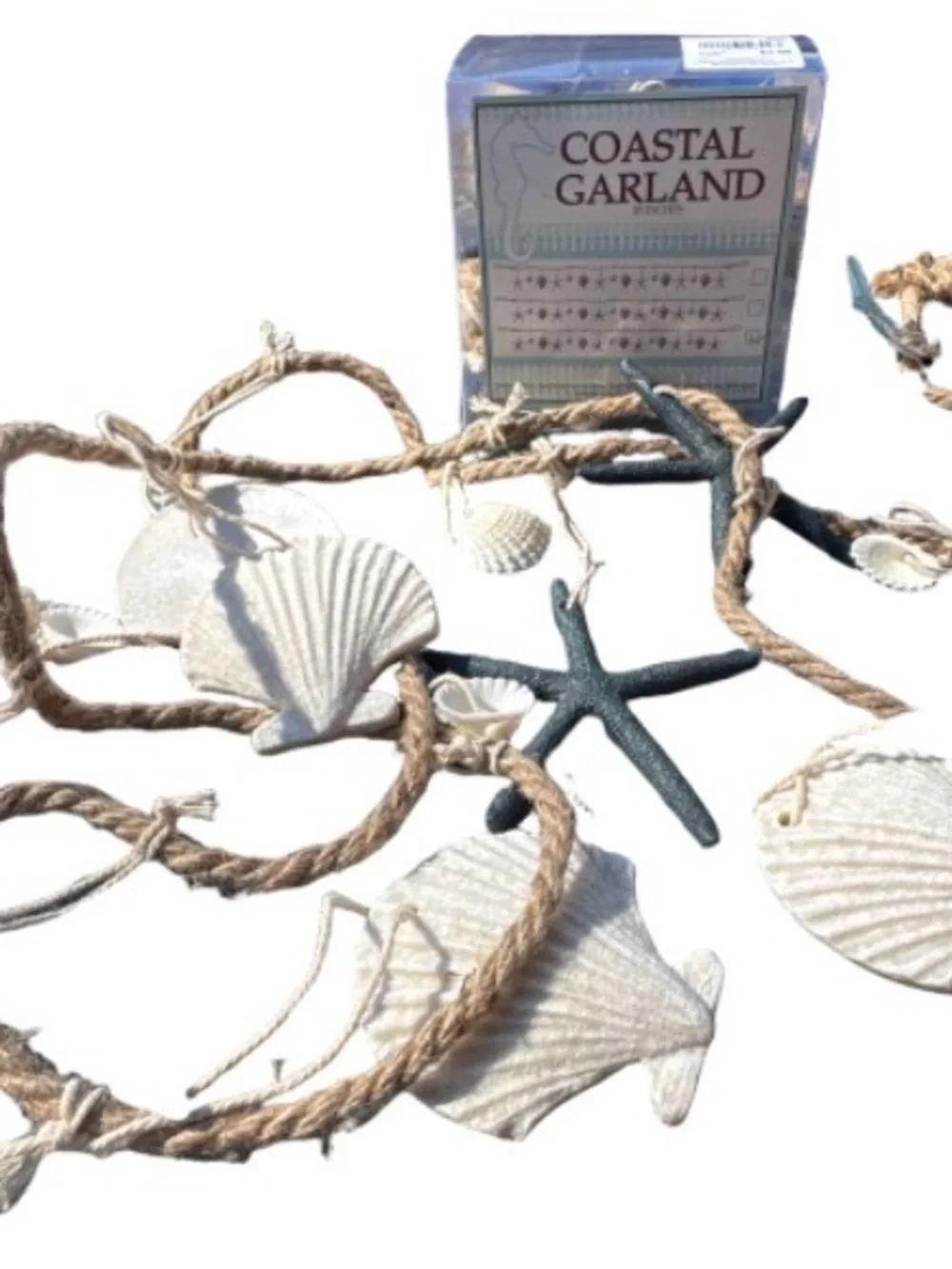 Beach Shell and Starfish jute Rope Garland - Blue and White